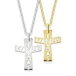 Pendente Croce "In manus tuas" - Lettere traforate