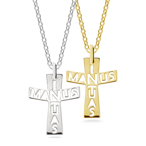 Pendente Croce "In manus tuas" - Lettere traforate