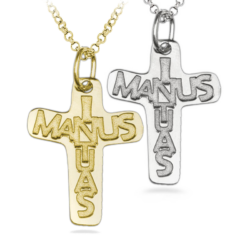 Pendente croce bassorilievo "In manus tuas"